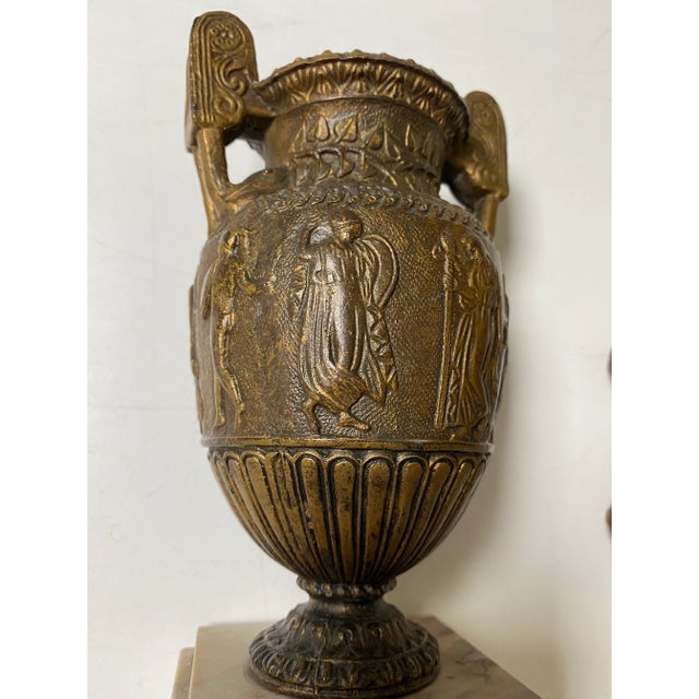 1900 - 1909 Antique French Urns on Marble Bases - a Pair For Sale - Image 5 of 7