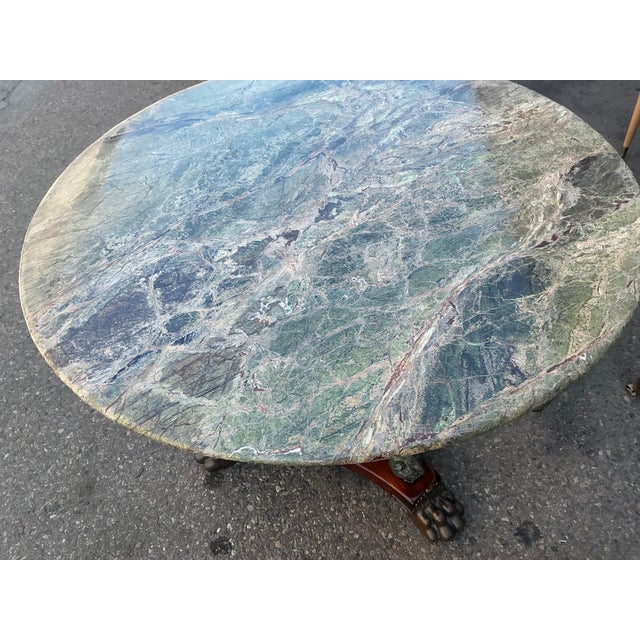 Marble Top Pedestal Table With Rams Head & Paw Feet. For Sale - Image 12 of 14