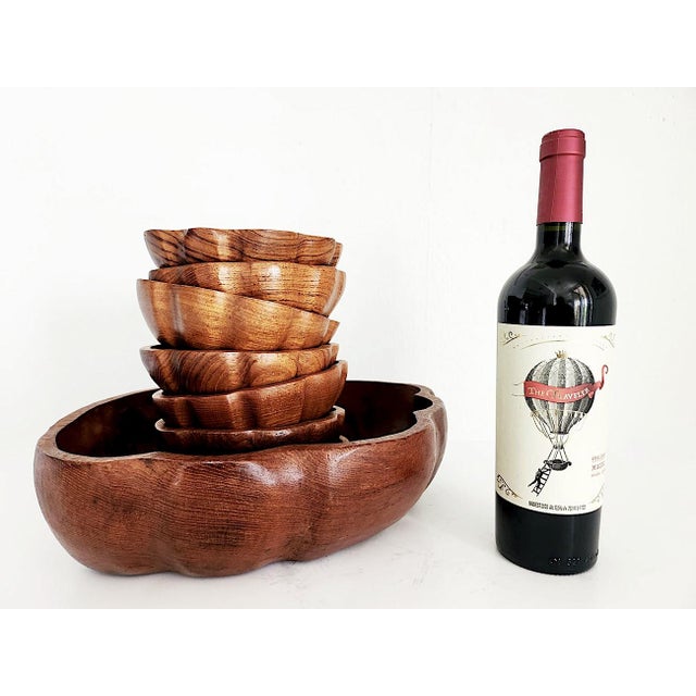 1970s 1970s Teak Wood Clam Shell Shaped Bowls, Set of 8 For Sale - Image 5 of 8