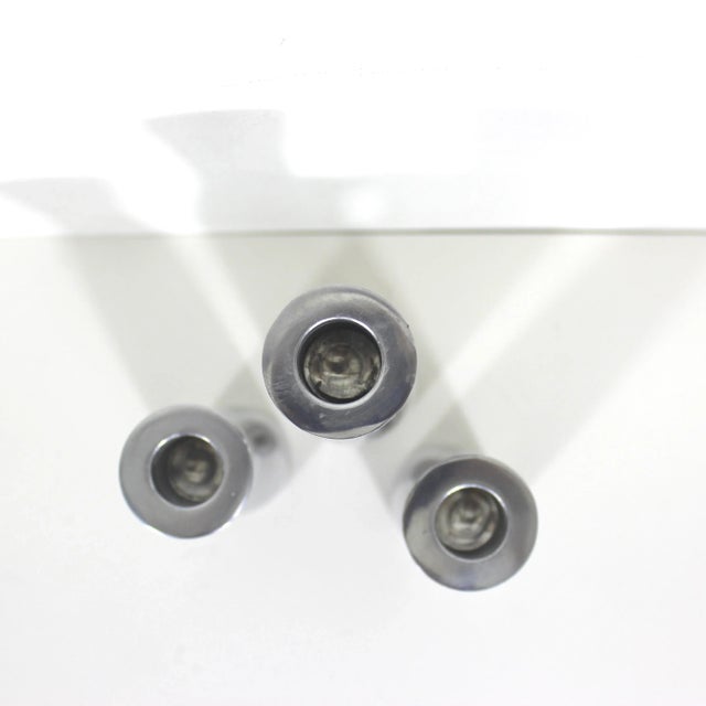 1990s Vintage Mid-Century Modern Erika Pekkari Aluminum Scandinavian Candlesticks- Set of 3 For Sale - Image 5 of 6