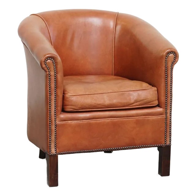 English Style Light Cognac Cowhide Club Chair For Sale
