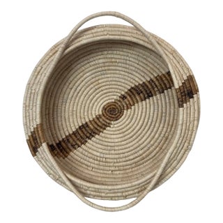 Extra Large Basket Woven Raffia With Handles Shallow For Sale