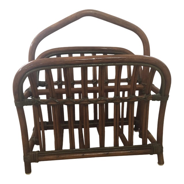 Vintage Rattan Magazine Rack For Sale
