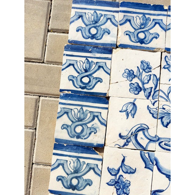 18th Century Portuguese Baroque Blue & White Floral Urn Tile Panel For Sale - Image 6 of 16