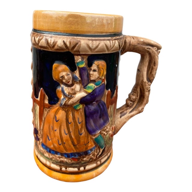 Folk Art 1990s Set of 2 Vintage German Beer Steins - Hand-Painted Ceramic Mugs -Rustic Folk Art For Sale - Image 3 of 13