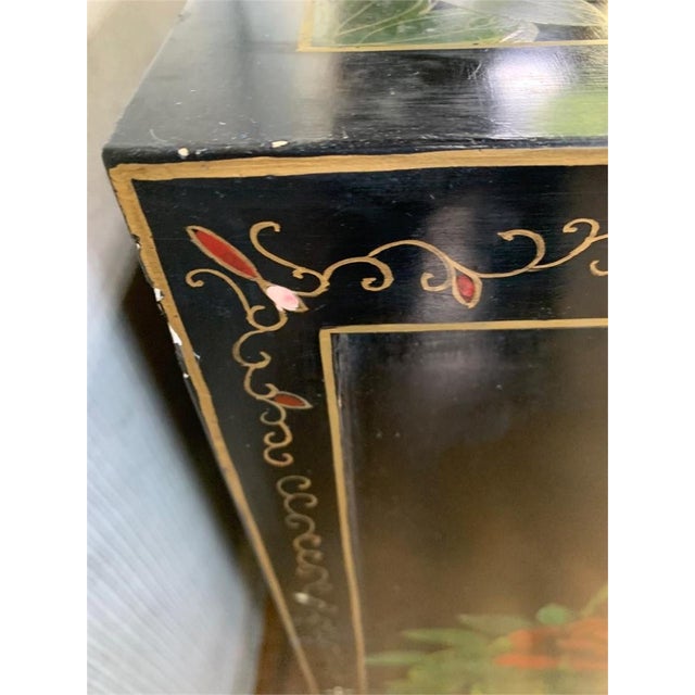 Black Vintage Chinese Asian Black Lacquer Cabinet Side Entry Table W Stone Onlay For Sale - Image 8 of 9