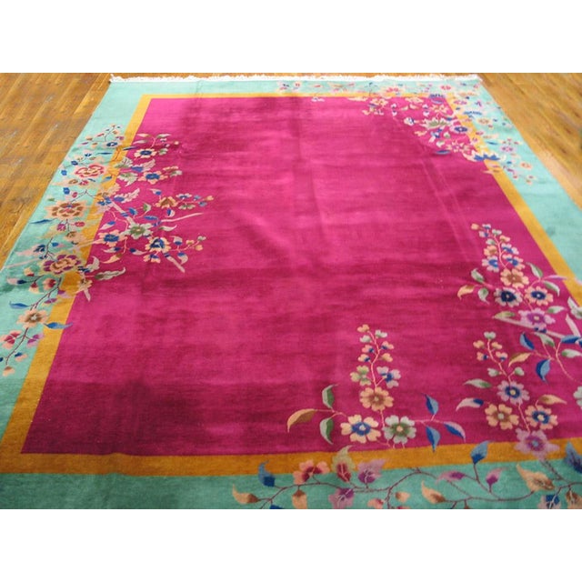 1920s Chinese Art Deco Carpet ( 9' x 11'6"- 275 x 350 cm ) Chinese - Art Deco Coral 1920s Knotted Antique Wool Rectangle...