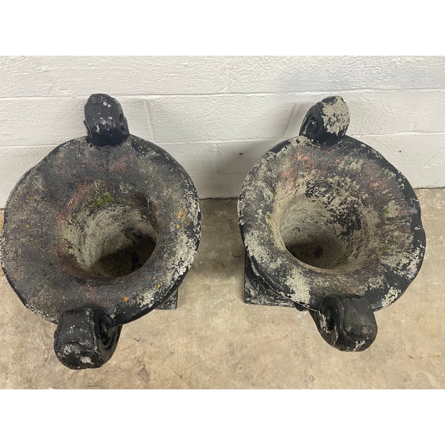 Mid 20th Century Pair of Large 31" Mid-Century Cast Stone Campana Garden Urns - Asheville Estate Rescue For Sale - Image 5 of 12