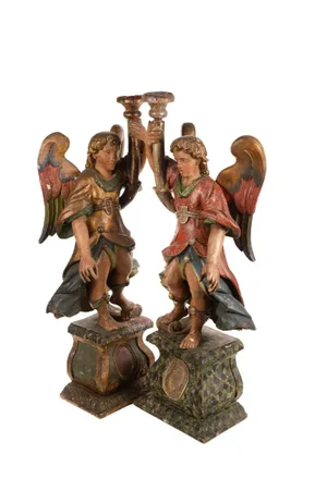 17th Century Venetian Polychrome & Giltwood Angel Torchères - A Pair