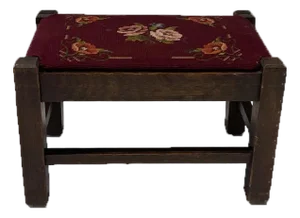 Mid 20th Century English Country / Ralph Lauren Style Needlepoint Footstool – Petite Rustic Stool