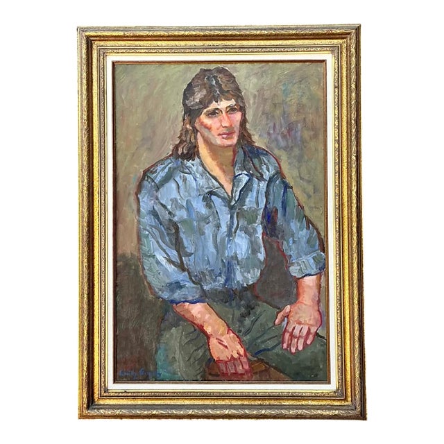 Vintage Original Oil Portrait of Man on Canvas For Sale
