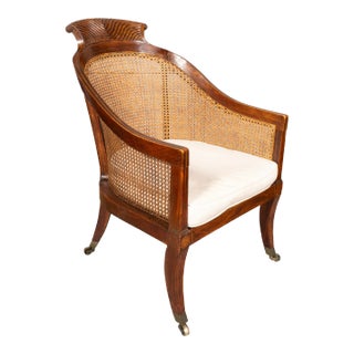 Regency Faux Rosewood Caned Tub Chair For Sale