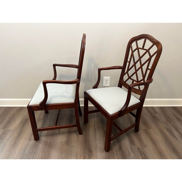 Wood Late 20th Century Chinese Chippendale Chinoiserie Fretwork Arm Chairs by Hickory Chair Furniture Company - a Pair For Sale - Image 7 of 12