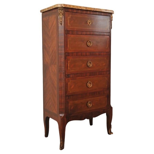 19th Century French Louis XVI Kingwood Marble Top Chest of Drawers For Sale
