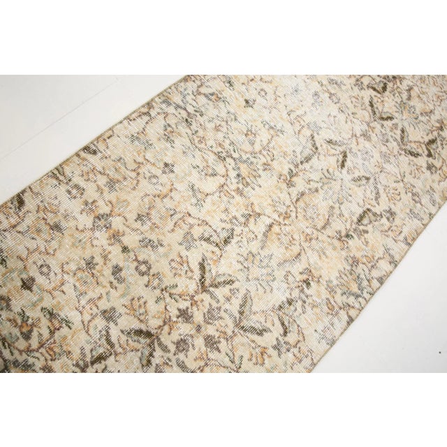 Vintage Floral Runner Rug in Beige and Brown For Sale - Image 6 of 16