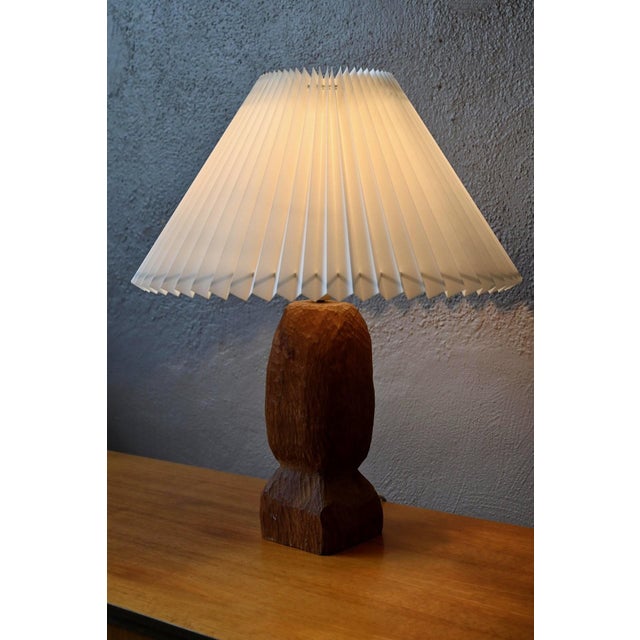 Wood Brutalist Danish Hand-Carved Teak Table Lamp, 1960s For Sale - Image 7 of 11
