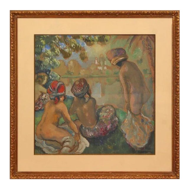 Georges Henri Manzana Pissarro Les Baigneuses Oil on Board Artwork For Sale