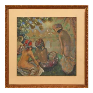 Georges Henri Manzana Pissarro Les Baigneuses Oil on Board Artwork