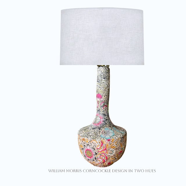 Studio original table lamp in a vibrant William Morris pattern, with pour over resin finish