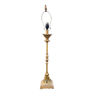 Vintage Neoclassical Giltwood Table Lamp, With Sculptural Square Base For Sale