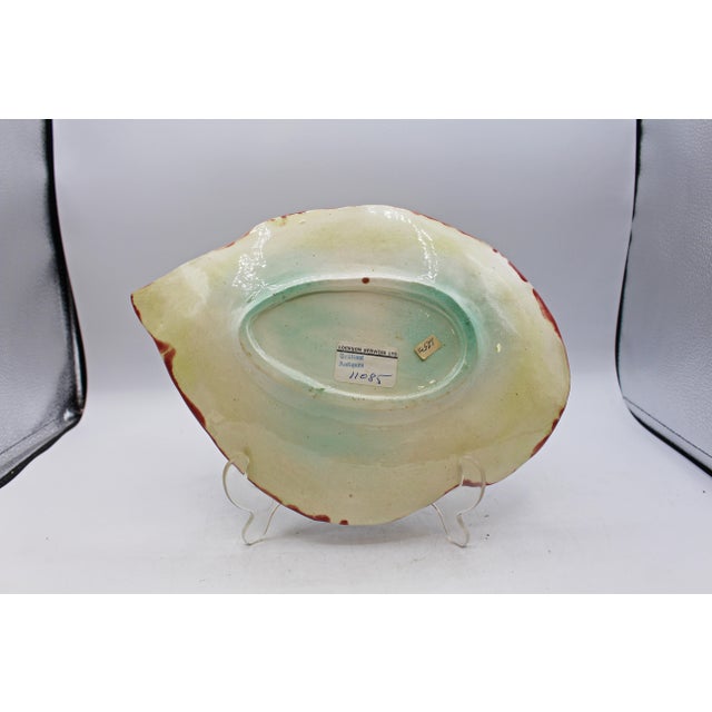 Victorian Circa 1880s English Majolica Begonia Leaf Tray With Maroon Border For Sale - Image 3 of 8
