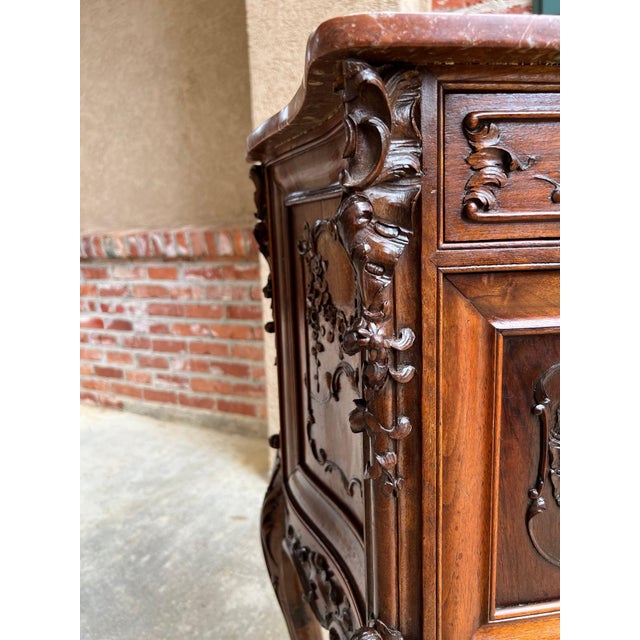 Antique French Nightstand Cabinet Marble Top Louis XV Carved Walnut C1890 For Sale - Image 15 of 18