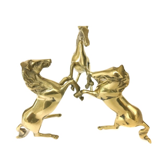 Brass Three Brass Horses Holding Crystal Diamond Candle Holder For Sale - Image 8 of 11