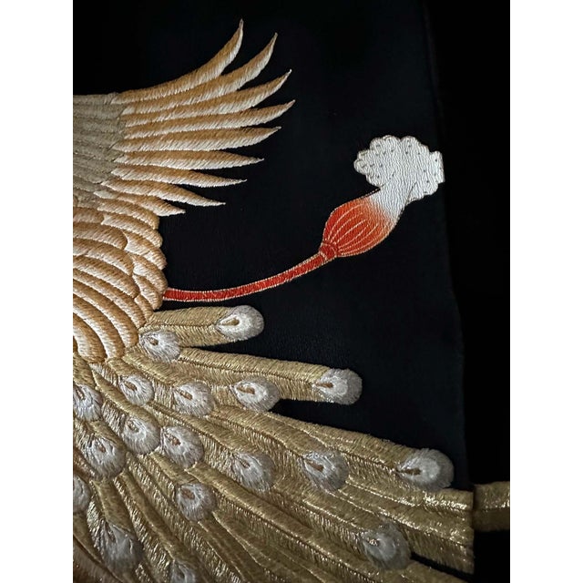 Vintage Japanese Formal Black Silk Kimono with Pheonix Embroidery For Sale In Atlanta - Image 6 of 18