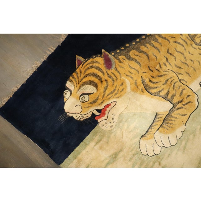 Brown Rare Antique Zabihi Collection Tiger Large Rug - 4' x 6' For Sale - Image 8 of 12