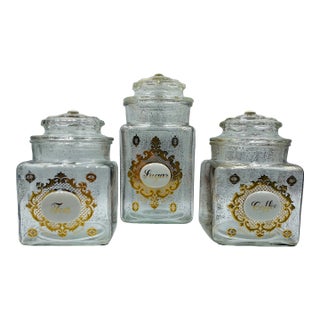 Mid 20th Century Georges Briard Glass Coffee, Tea & Sugar Canister Set- 3 Pieces For Sale