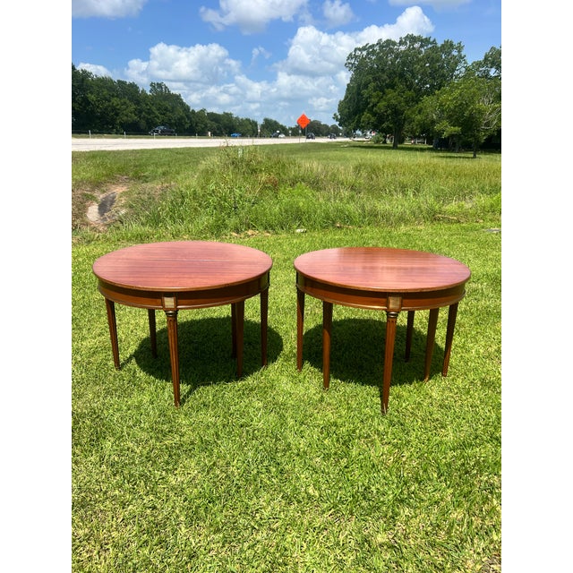 French 19th Century Louis XVI Pair of Mahogany Demilune Side Tables For Sale - Image 9 of 12