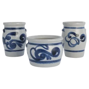 Stoneware Jars with Cobalt Blue Floral Motif from Westerwald, Germany, Set of 3