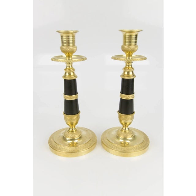 French Empire Style Gilt Bronze and Patinated Brass Candlesticks, Set of 2 For Sale - Image 13 of 18