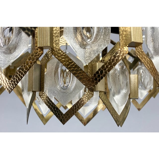 1960s Faceted Glass and Brass Chandelier from Jaroslav Bejvl, Kamenický Šenov, Czechoslovakia, 1960s For Sale - Image 5 of 8