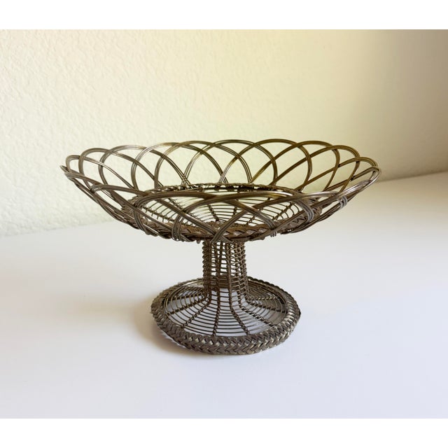 Antique French Fil De Fer Pedestal Basket, Early 20th Century For Sale - Image 4 of 11