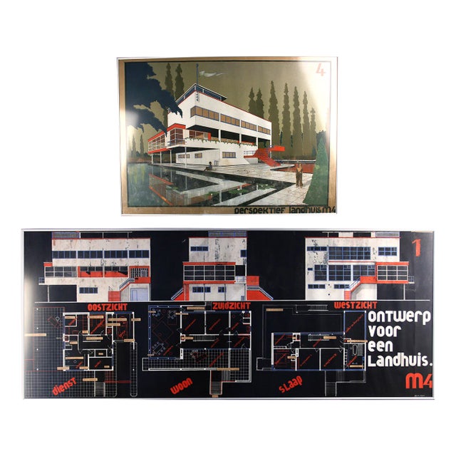 Marcel Seger, Bauhaus Villa Blueprint and Drawing, 1932, Paper, Set of 2 For Sale