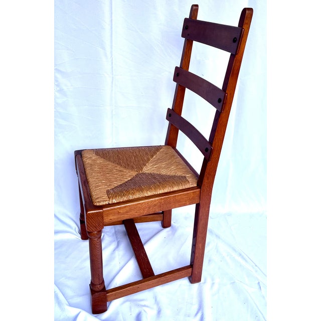 French Vintage 1950s French Oak Ladder-Back Rush Seat Chairs - Set of 6 For Sale - Image 3 of 16