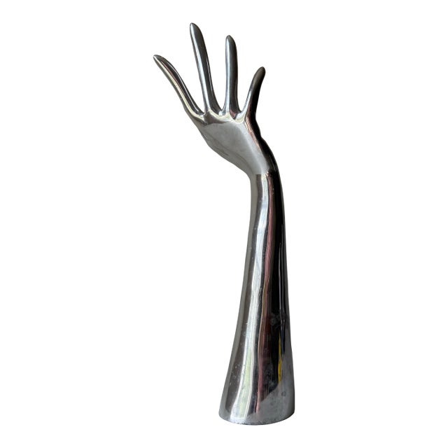 1990s Cast Aluminum Chrome Hand Sculpture For Sale