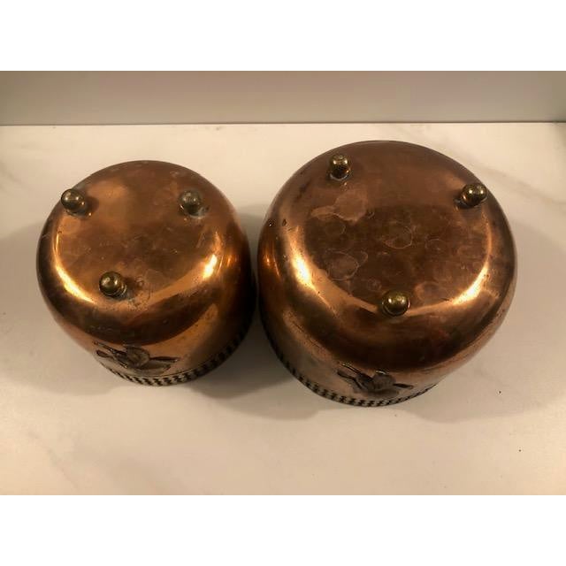 1940s Copper Brass Reticulated Footed Planters With Rose - A Pair For Sale - Image 11 of 18