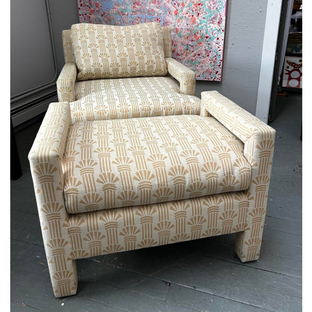 Vintage 1970’s Milo Baughman Upholstered Chair and Ottoman Set For Sale - Image 10 of 11