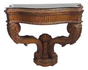 Vintage Maitland Smith Stone-Top Table // Tesselated Black Granite and Limestone // Carved Demilune // Wall-Mount Table