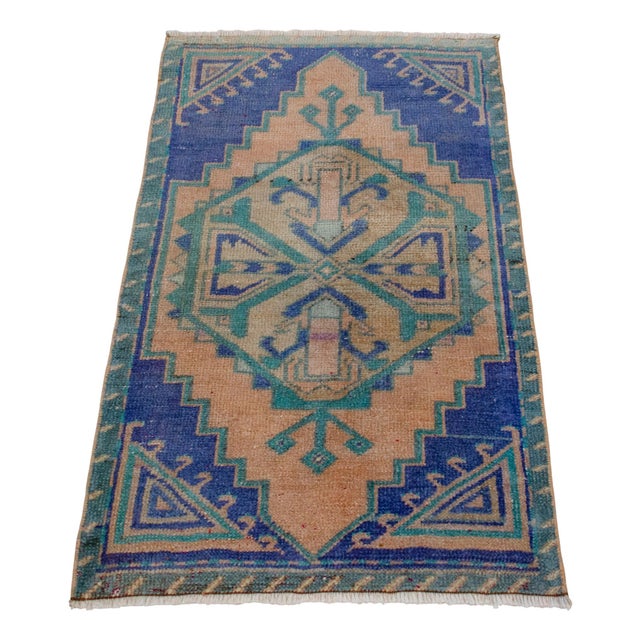 1970s 1970s Hand Knotted Small Oushak Rug Mini Rug Mat - 1'9" X 2'11" For Sale - Image 5 of 14