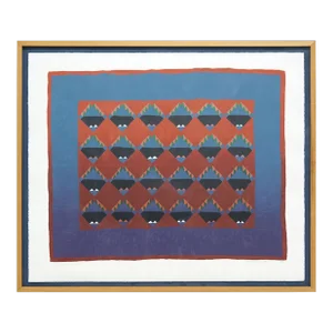 Framed Signe Bergman Serigraph of Amish Baskets Quilt