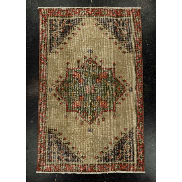 Tan Turkish Mini Rug Oriental Hand Knotted Vintage Rug 2'3" x 3'6" #21107 For Sale - Image 8 of 8