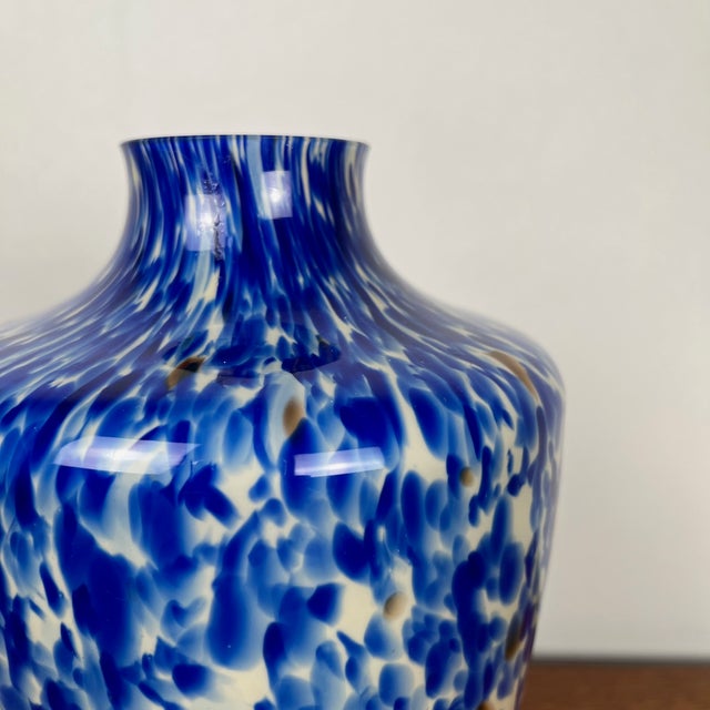 Glass Blown Glass Vase with Cobalt Blue and White Speckled Effect, 1960s For Sale - Image 7 of 9