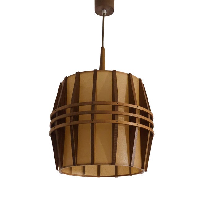 Mid-Century Modern Cocoon Teak Pendant Lamp, 1970s For Sale - Image 4 of 4