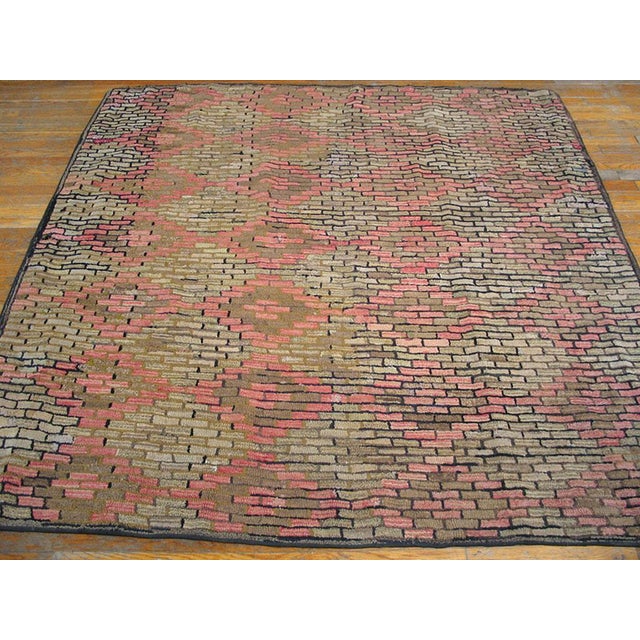 American 1900s Multicolor Stripe Antique American Hooked Rugs 6' 5'' X 6' 6'' Handknotted Wool Carpet For Sale - Image 3 of 5