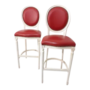 Late 20th Century Luigi 16 Style Ivory and Padded Bordeaux Stools - a Pair