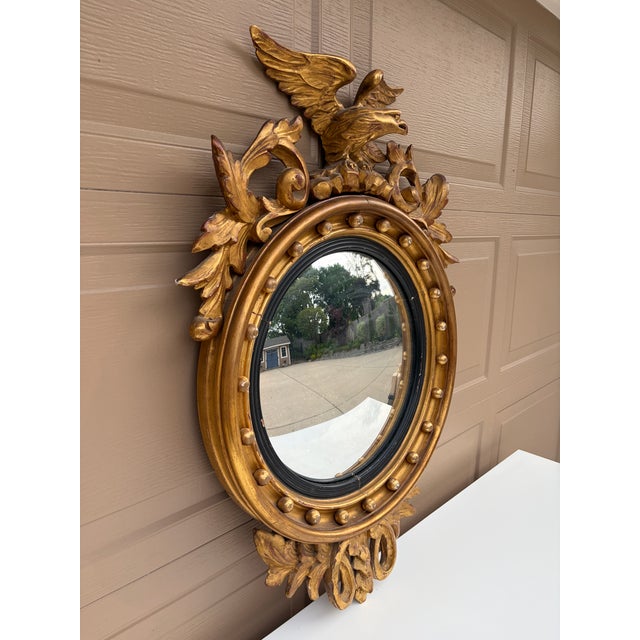 American Antique 19th Century American Federal Giltwood Eagle Bullseye Convex Mirror For Sale - Image 3 of 13