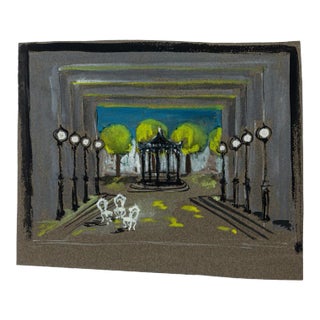 Study for Scenography - Tempera and White Lead on Cardboard - 20th Century 20th Century For Sale